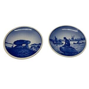 Set of 2 Vintage Royal Copenhagen Blue and White Butter Pats Miniature Plates